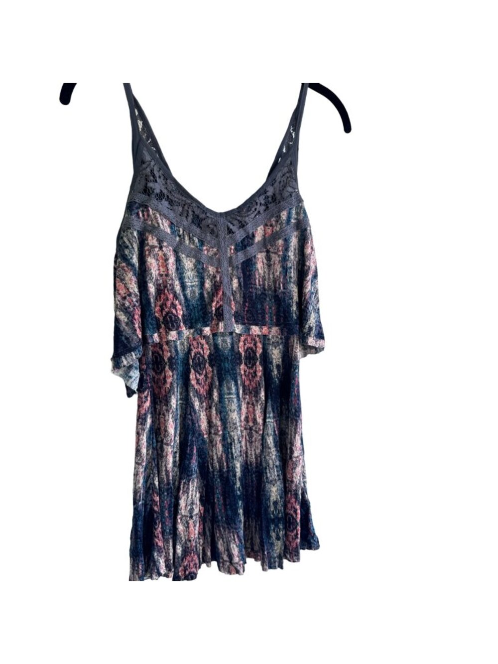 Ecote Tiered Tank Top Womens XS Tunic Boho Watercolor Layered Crochet